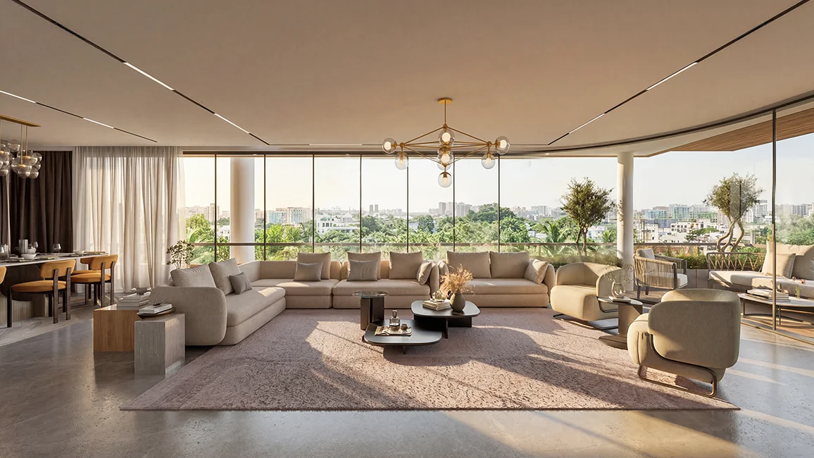 Luxury expansive living room with premium interiors