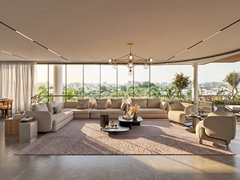 Luxury expansive living room with premium interiors